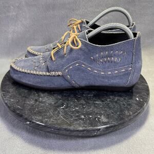 Minnetonka Moccasins Ankle Booties Blue Suede Moc Toe Shoes Womens Size 7